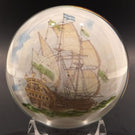 Vintage Murano Art Glass Paperweight Encased Pirate Clipper Ship Appliqué