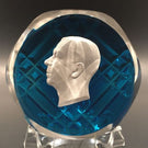 Vintage Cristal D’Albert Faceted Art Glass Paperweight Gustaf VI Adolf Sulphide