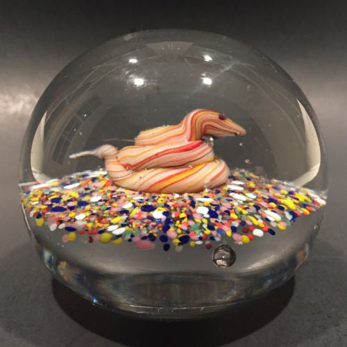 Vintage Degenhart? Art Glass Paperweight Coiled Snake on Multicolored Ground