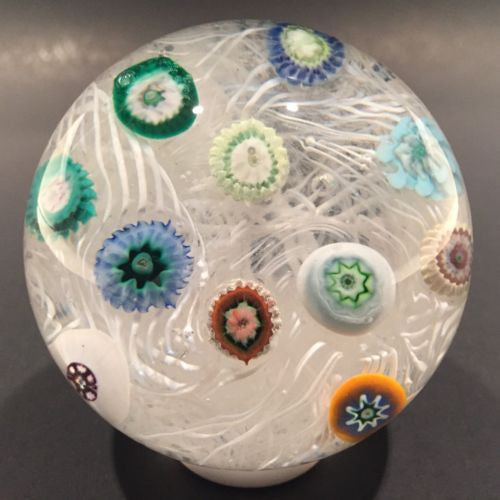 Vintage Strathearn Art Glass Paperweight Spaced Millefiori on Upset Muslin