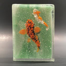 Unusual Vintage Slag Glass Frit Koi Fish Art Glass Paperweight Block