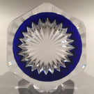 Vintage Baccarat Art Glass Paperweight Multi Faceted Star Cut Cobalt Blue Base