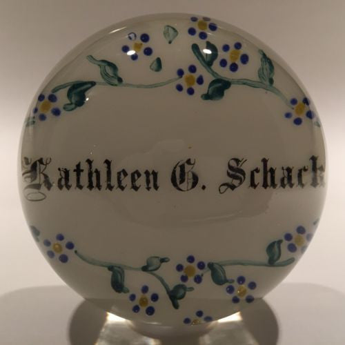 Rare Antique Albert Graeser Art Glass Paperweight Floral White Name Plaque