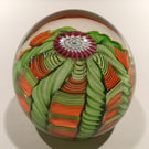 Vintage Murano Art Glass Paperweight Green & Orange Twist Millefiori Crown