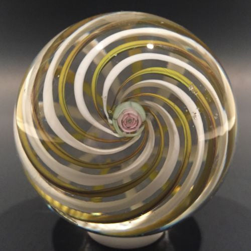 Vintage Pairpoint Art Glass Paperweight Green White Swirl Clichy Rose Millefiori