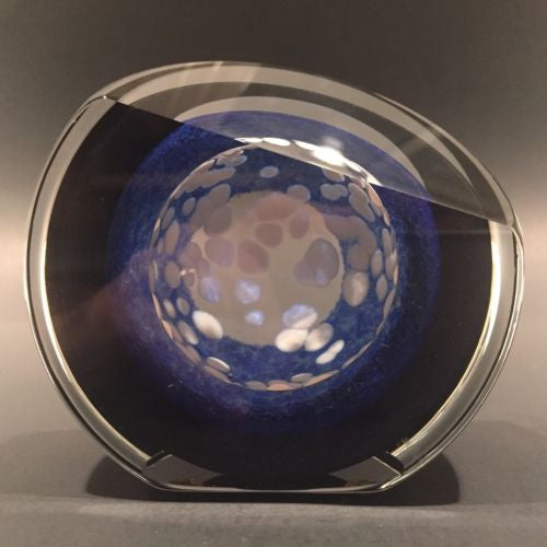 Signed Paul Harrie Art Glass Paperweight Faceted Concentric Rings Disk Sculpture