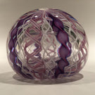 Vintage Signed Murano Art Glass Paperweight Purple & White Crown