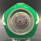 Vintage Murano Art Glass Paperweight Millefiori Faceted Green & White Overlay