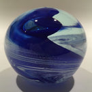 Signed Modern American Studio Art Glass Paperweight Blue & White Swirl