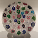 Huge Clichy Art Glass Paperweight Concentric Millefiori On Muslin W/ Roses