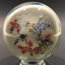 Early Chinese White Ground Art Glass Paperweight Handprint Bird In A Tree