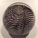 Signed Correia Art Glass Paperweight Black & White Pulled Feather Stripes