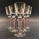 Set Of 6 Antique Art Glass Cordial Wine Glasses W/ Red & White Air Twist Stem