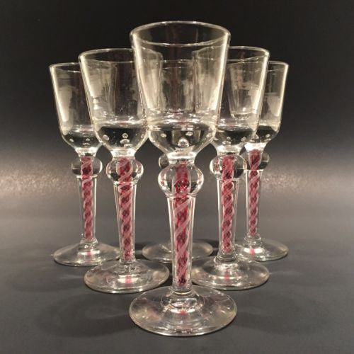 Set of SIX Vintage Lead Crystal White Wine Glasses, possibly