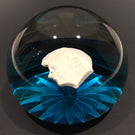 Vintage Art Glass Paperweight JFK Kennedy Sulphide On Blue Star Cut Base