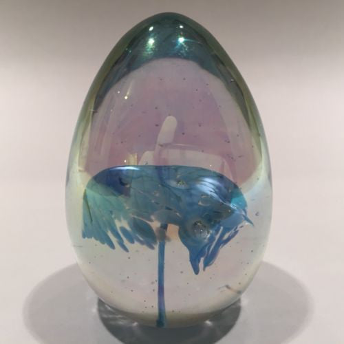 Signed Mt. St. Helens Ash MSH Art Glass Paperweight Purple Iridescent Egg