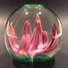 Vintage Elwood Indiana American Studio Art Glass Paperweight Crimp Pink Tulip