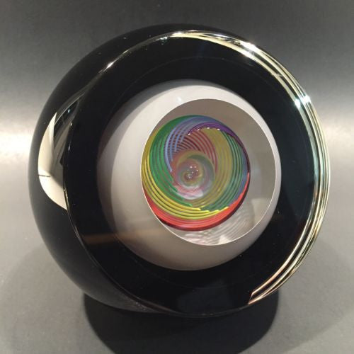 Huge Signed Paul Harrie Art Glass Paperweight Rainbow "Saturn Series"