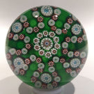 Rare Antique Baccarat Art Glass Paperweight Millefiori Garland on Green Ground