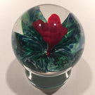 Rare Vintage Joe Zimmerman Art Glass Paperweight Footed Crimp Red Rose