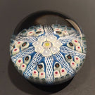 Vintage Strathearn Art Glass Paperweight 8 Spoke Latticino & Millefiori on Blue