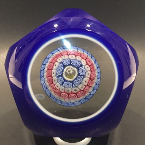 Murano Art Glass Paperweight Double Overlay Millefiori Flower Silhouette Cane