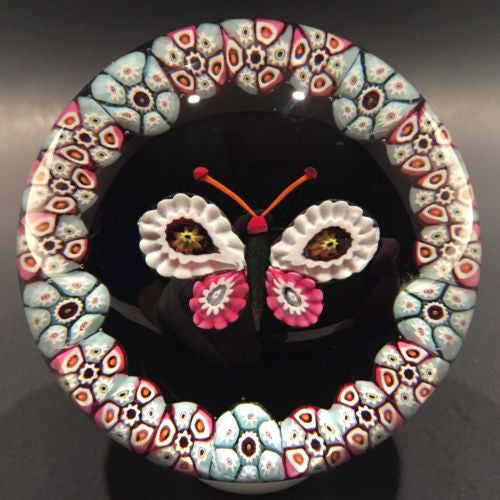 Vintage Paul Ysart Art Glass Paperweight Millefiori Butterfly & Complex Garland