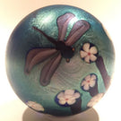 Vintage Orient & Flume Art Glass Paperweight Blue Iridescent Dragonfly