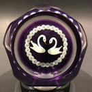 Vintage William Manson Art Glass Paperweight Pair of Swans & Millefiori Garland