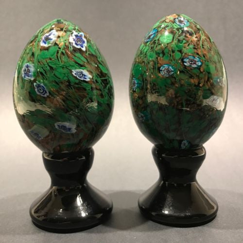 Pair of Murano Ferro Lazzarini Mantel Ornaments Art Glass Paperweight Millefiori Vines