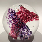 Signed Glass Eye Studio GES Modern Art Glass Paperweight Purple Maroon Bubbles