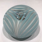 Signed American Studio Art Glass Paperweight Modern Blue & White Marbrie