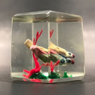 Vintage Chinese Art Glass Paperweight Painted Sulphide Birds in a Tree