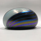 Signed David Lotton Art Glass Paperweight Iridescent Blue Wave Design