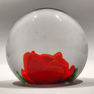 Rare Murano Art Glass Paperweight Large Orange Crimp Rose