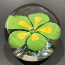 Vintage Murano Art Glass Paperweight Green & Yellow Millefiori Petal Flower