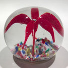 Antique American Art Glass Paperweight Red Lilly Flower Multicolored Ground