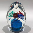 Vintage Murano Faceted Art Glass Paperweight Icepick Millefiori Flowers on Blue