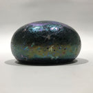 Signed Charles Lotton Art Glass Paperweight Iridescent Blue Volcanic Surface