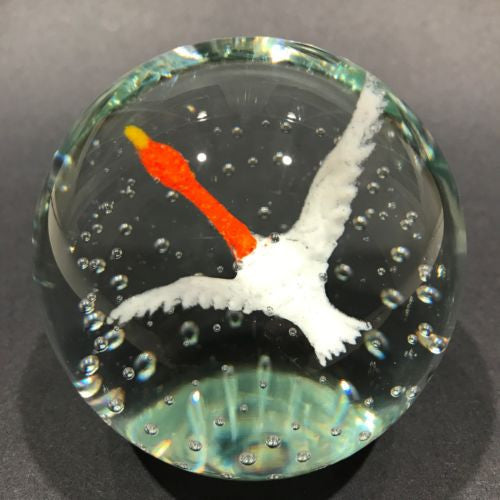 Vintage Gentile Art Glass Frit Paperweight Goose in Flight with Control Bubbles