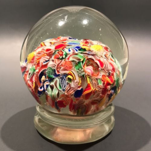 Early Chinese Art Glass Paperweight Rare Footed End of Day Millefiori Scramble