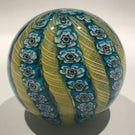 Vintage Murano Art Glass Paperweight Alternating Yellow Twist & Blue Millefiori Crown