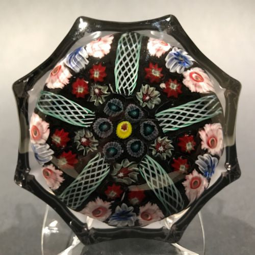 Vintage Strathearn Molded Star Art Glass Paperweight Latticino and Millefiori