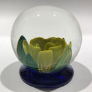 Signed Robert Mason Pairpoint Footed Yellow Crimp Rose Art Glass Paperweight