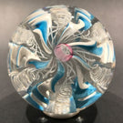 Vintage Pairpoint Art Glass Paperweight Blue & White Crown Rose Cane Millefiori