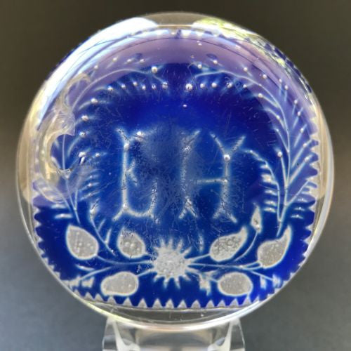 Huge Antique Val Saint Lambert Art Glass Paperweight Encased Cut Glass Plaque