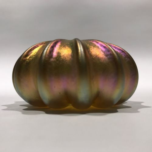 Signed Robert Held Art Glass Paperweight Pressed Golden/Purple Iridesc