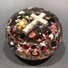 Antique Unknown French Art Glass Paperweight Crucifix Sulphide w/ Millefiori