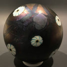 Signed David Lotton Art Glass Paperweight Dark Iridescent w/ Millefiori