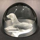 Kristian Klepsch Intaglio Dog Art Glass Paperweight in Clear Crystal
